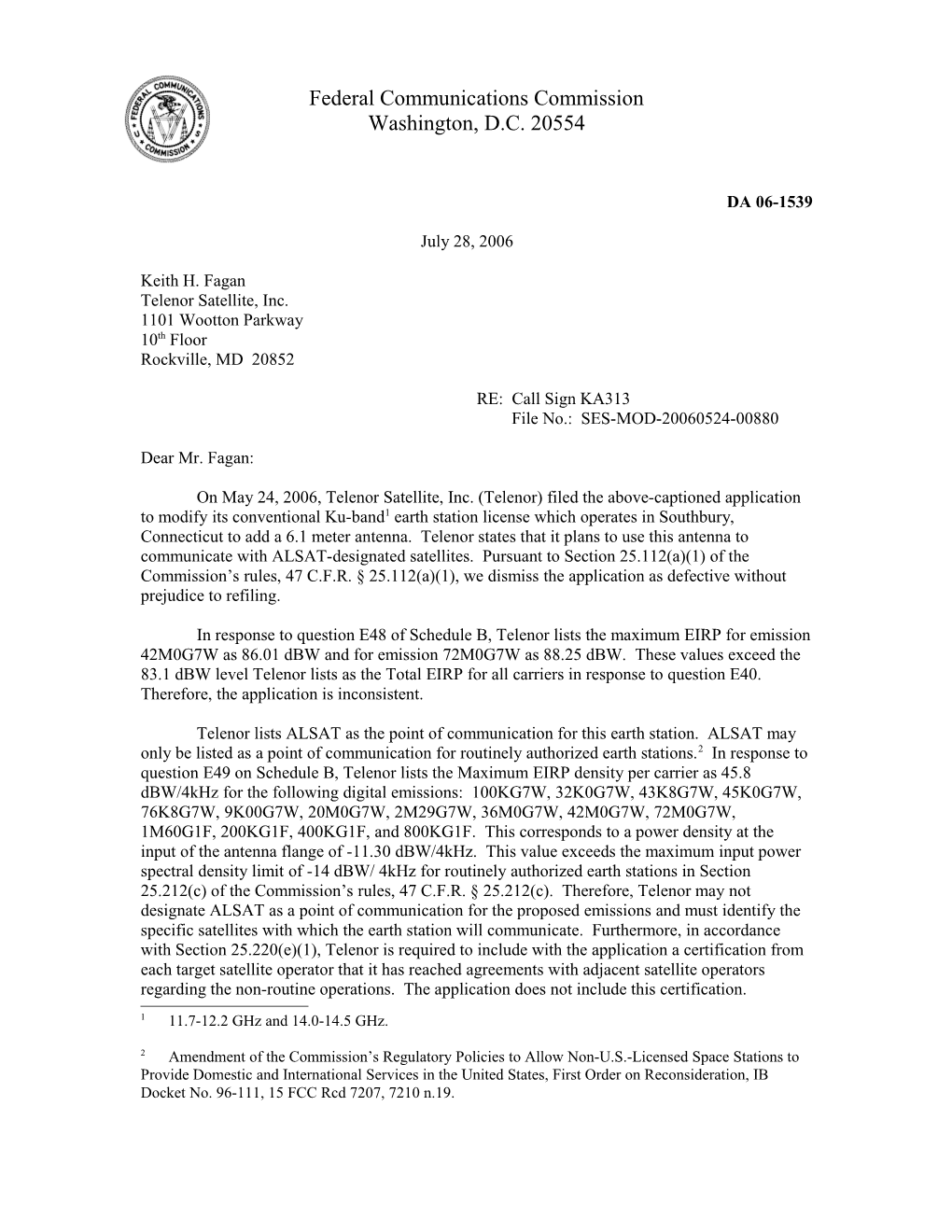 Federal Communications Commission DA 06-1539