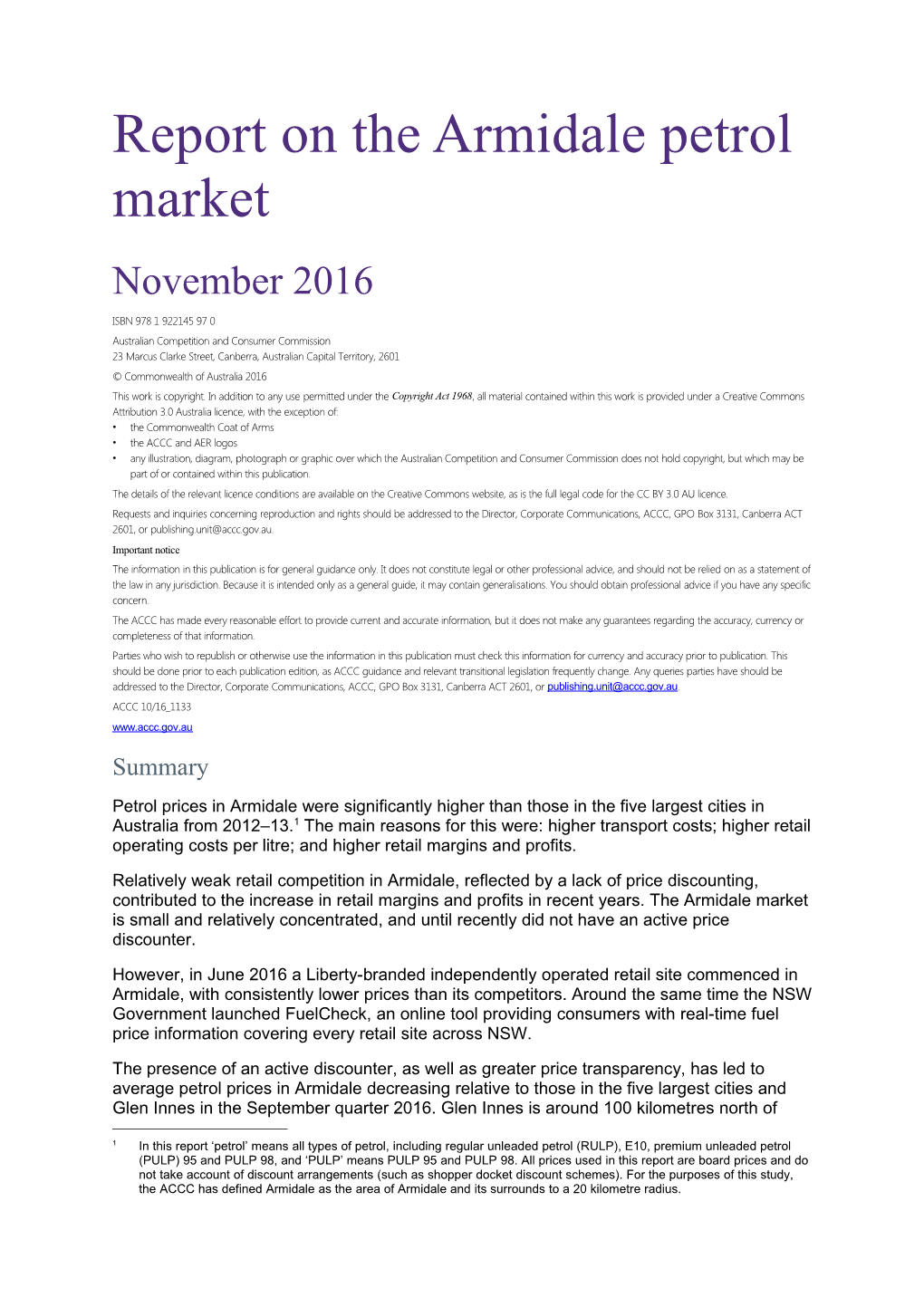 Report on the Armidale Petrol Market