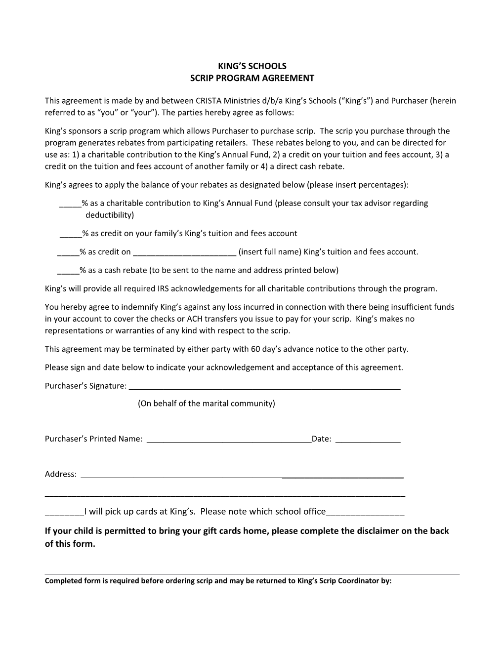 Scrip Program Agreement