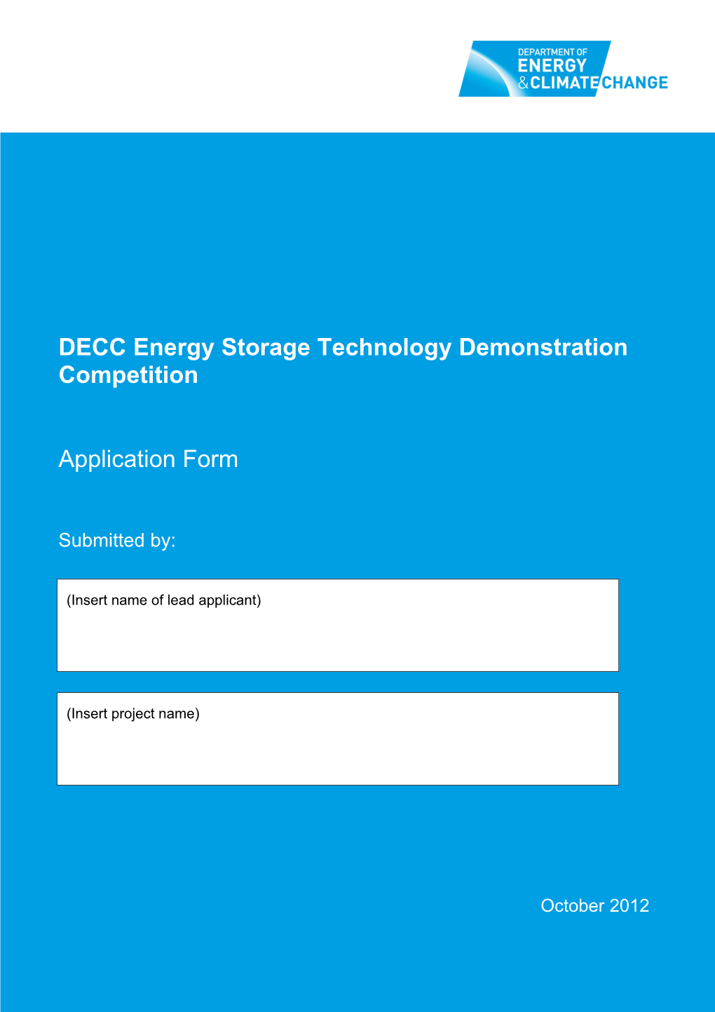 DECC Energy Storage Technology Demonstration Competition Application Form