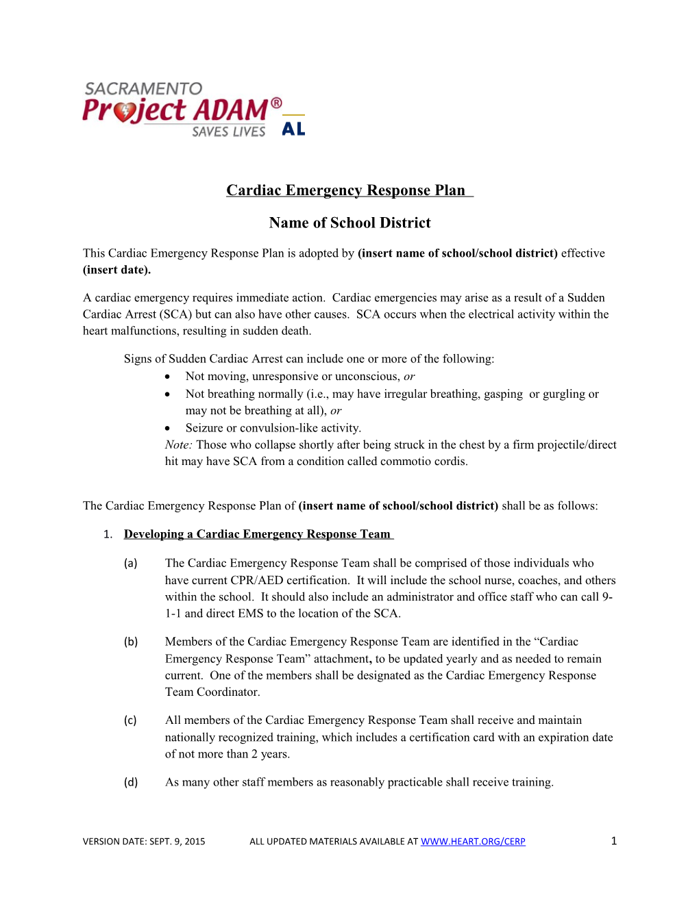 Cardiac Emergency Response Plan