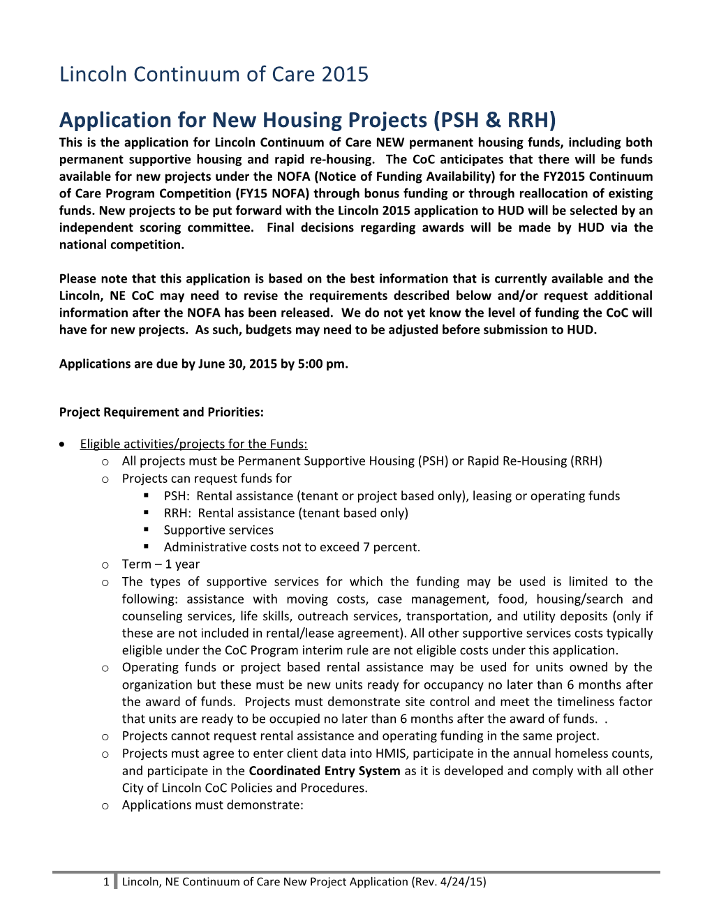 Application for New Housing Projects (PSH & RRH)