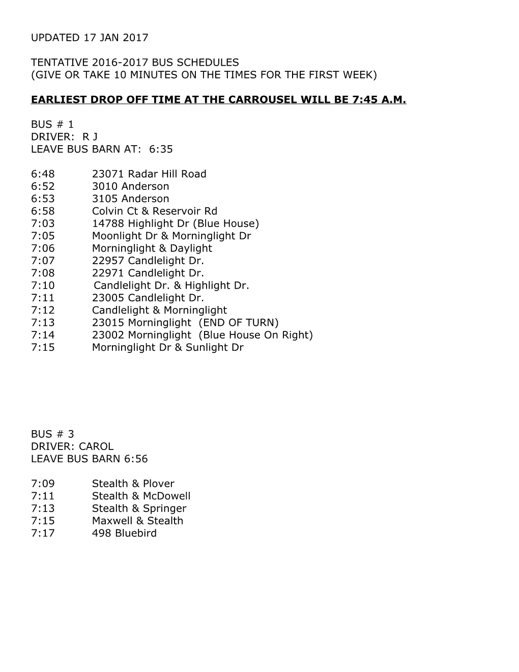 Tentative 2003-2004 Bus Schedules