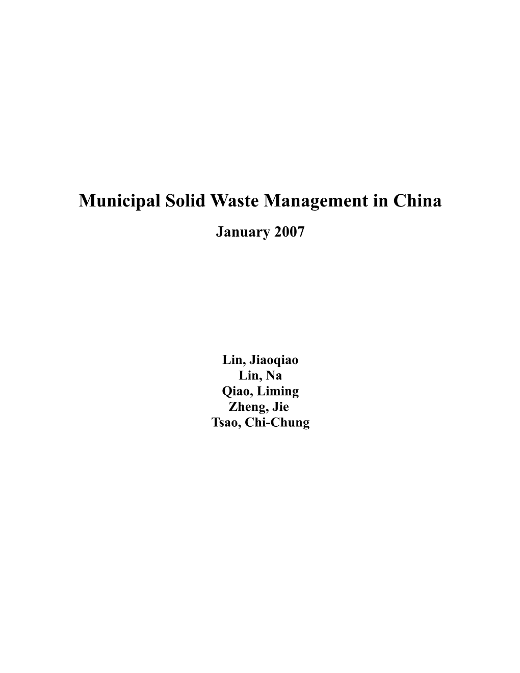 Municipal Solid Waste Management in China