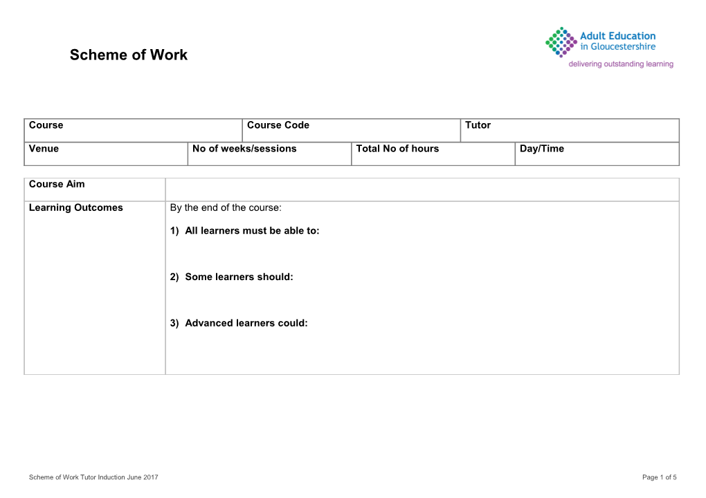 Scheme of Work Tutor Induction June 2017Page 1 of 5