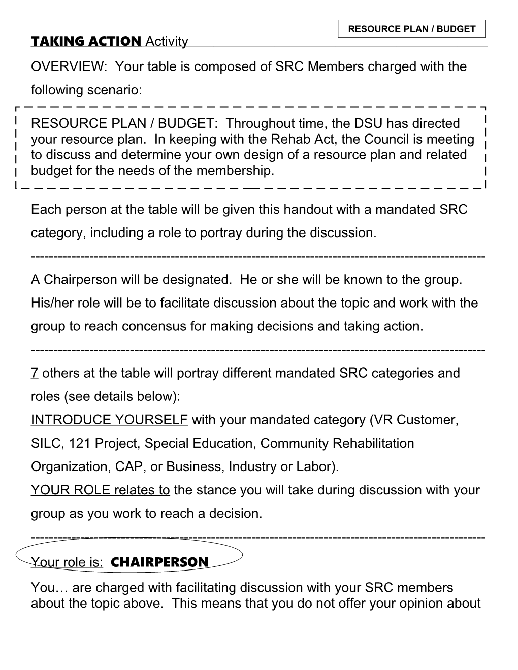 OVERVIEW: Your Table Is Composed of SRC Members Charged with the Following Scenario