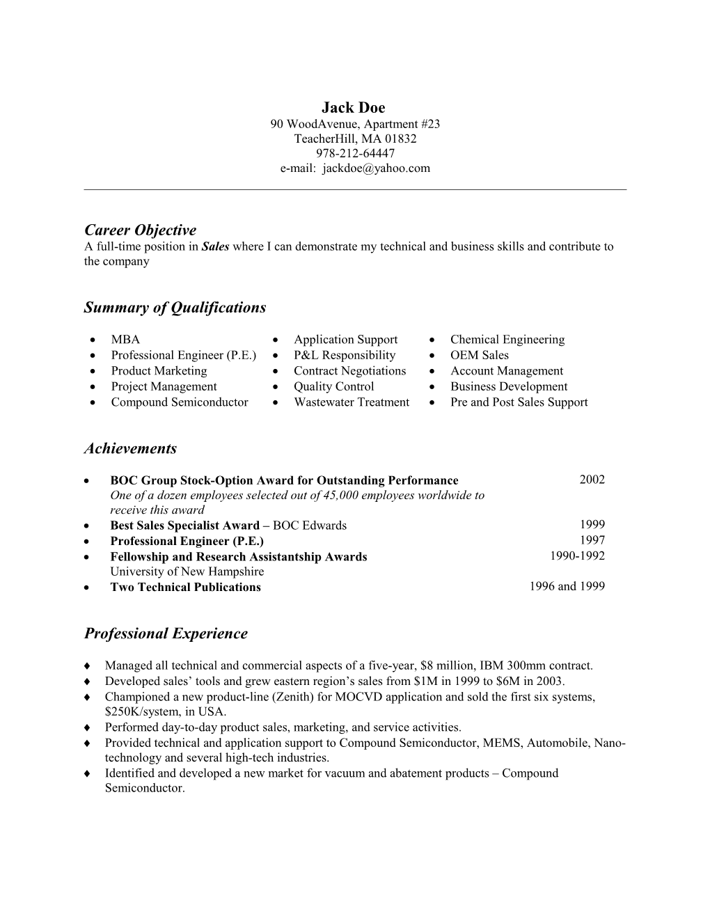 Bullet Style Resume Template