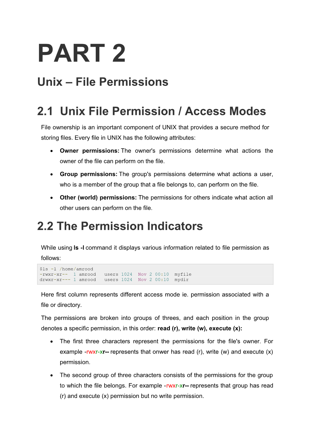 2.1 Unix File Permission / Access Modes