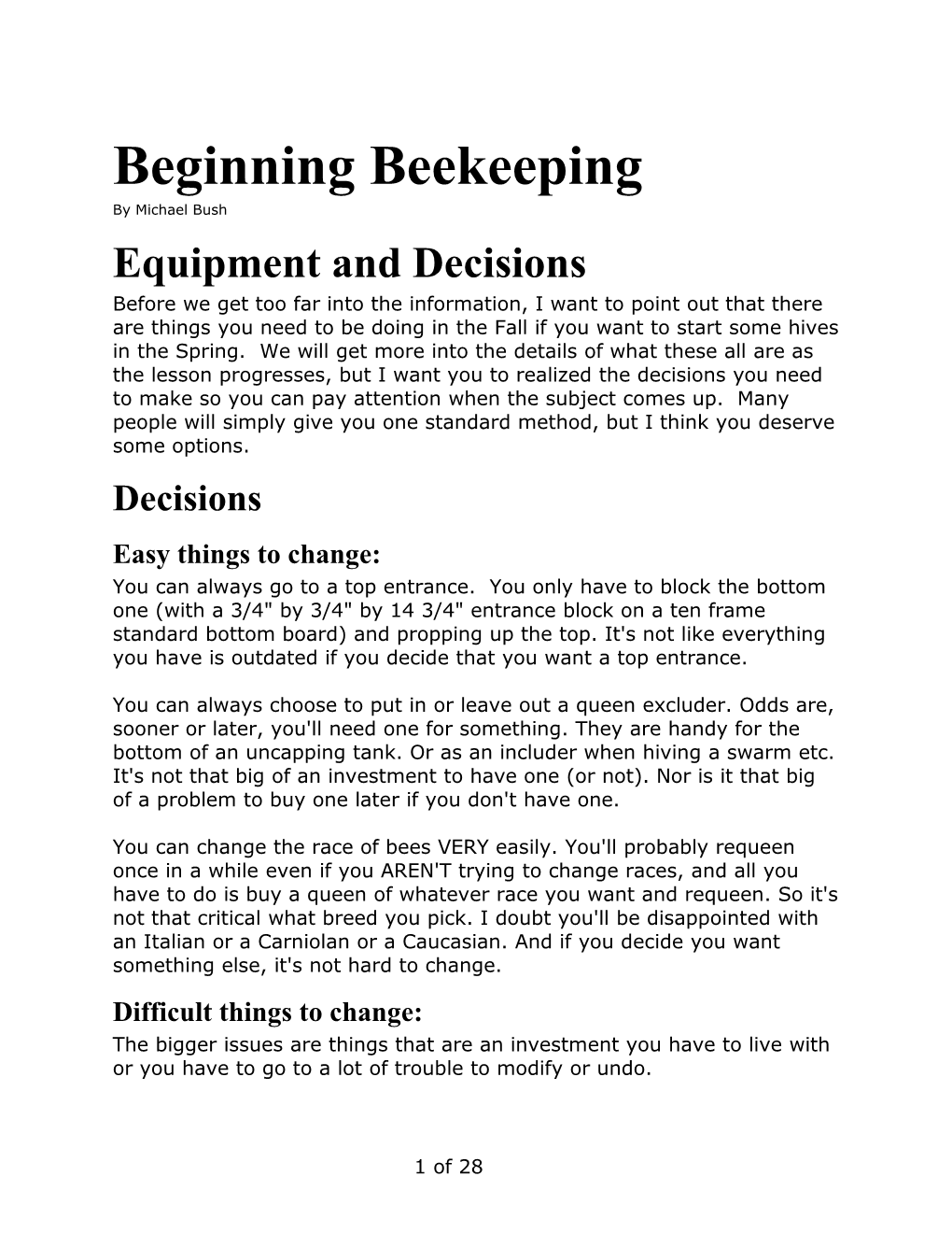 Beginning Beekeeping Classes