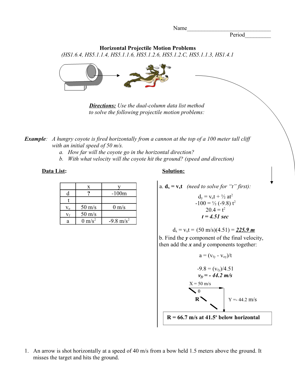 Horizontal Projectile Motion Problems s1