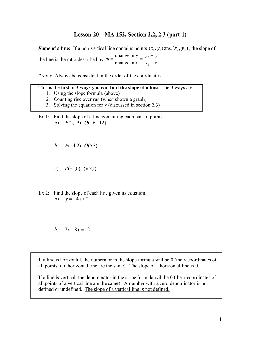 Lesson 20 MA 152, Section 2.2, 2.3 (Part 1)