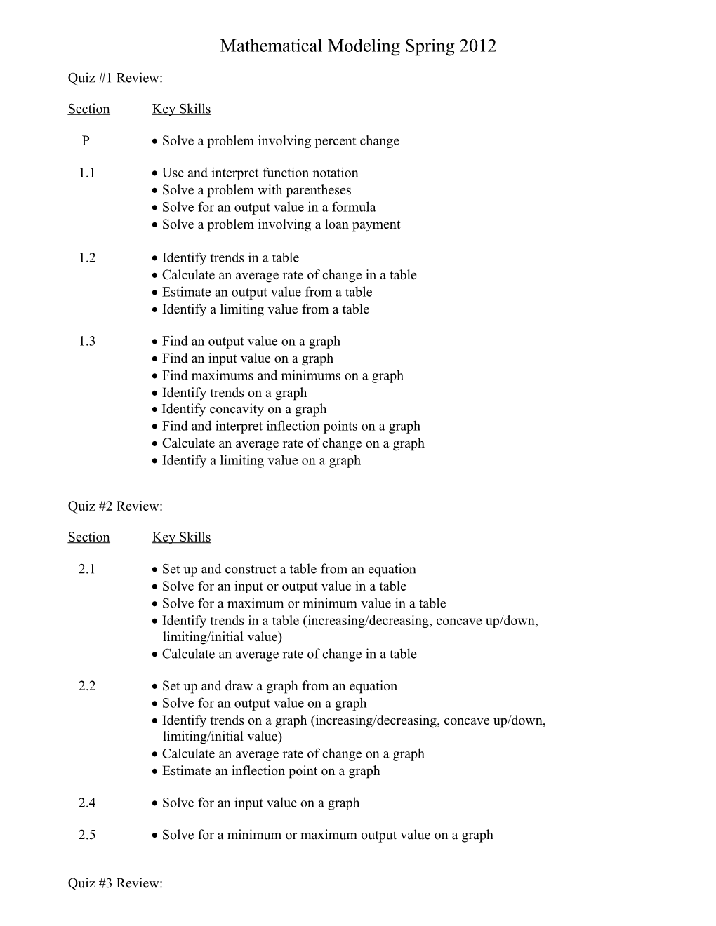 Mathematical Modeling Review Test #1