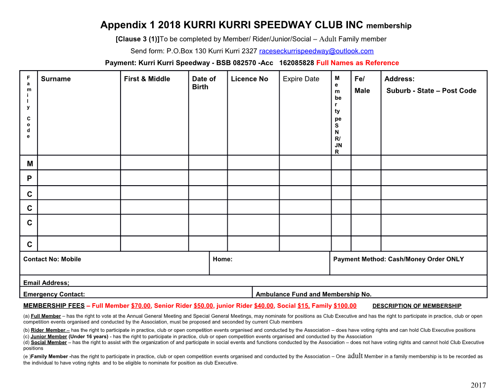 Clause 3 (1) to Be Completed by Member/ Rider/Junior/Social Adult Family Member