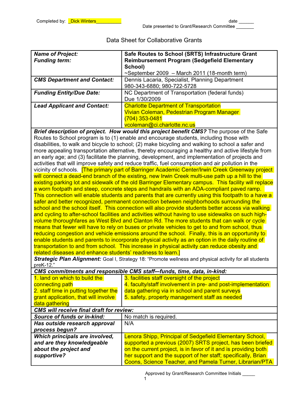 Data Sheet for Collaborative Grants