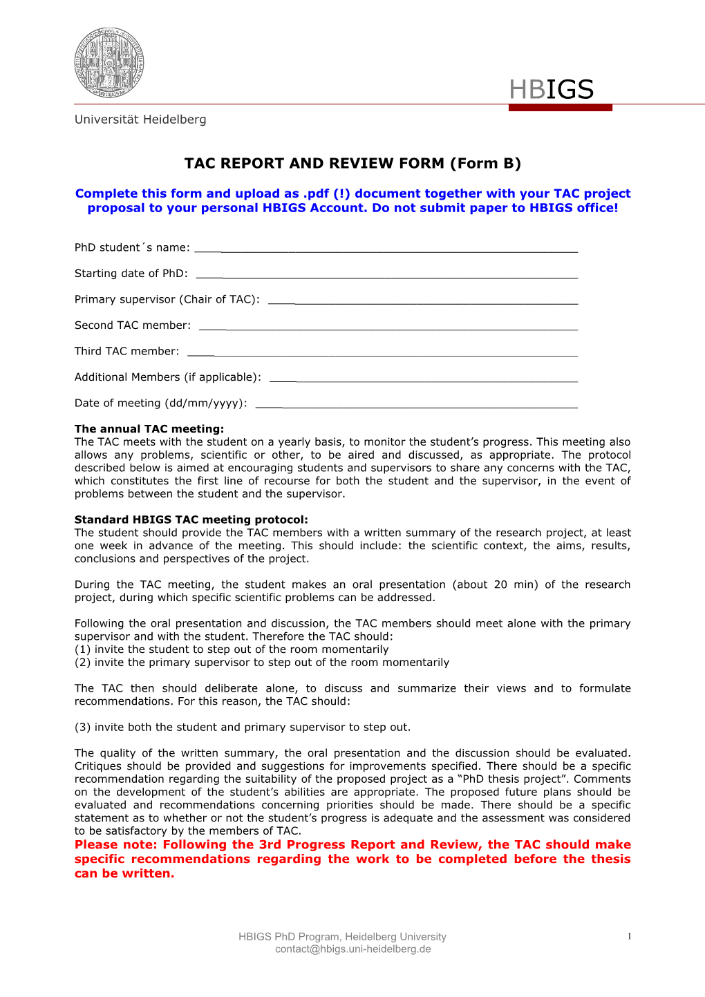 TAC REPORT and REVIEW FORM (Form B)