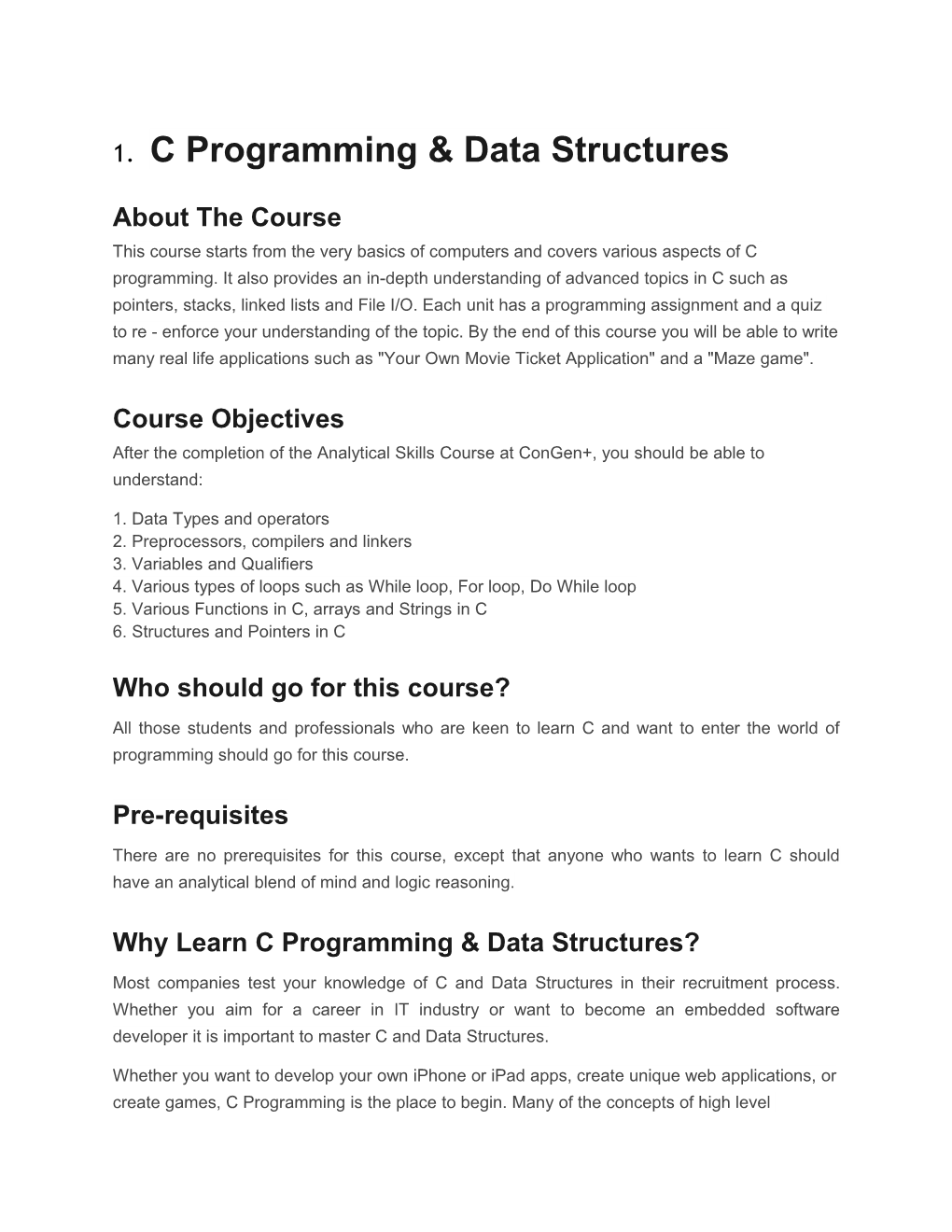 1. C Programming & Data Structures