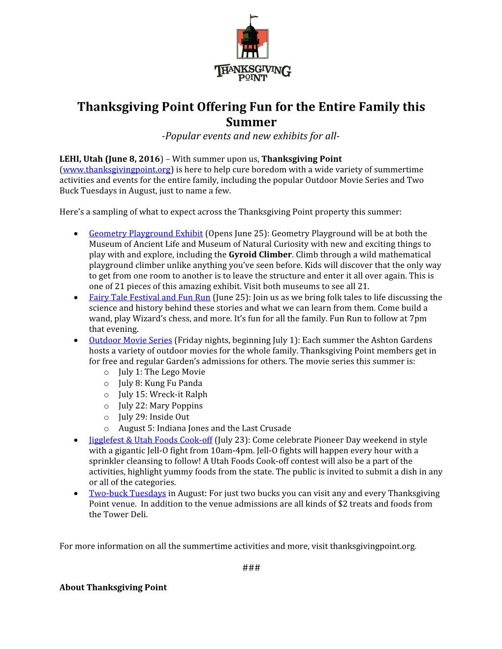 Thanksgiving Point Offering Fun for the Entire Family This Summer