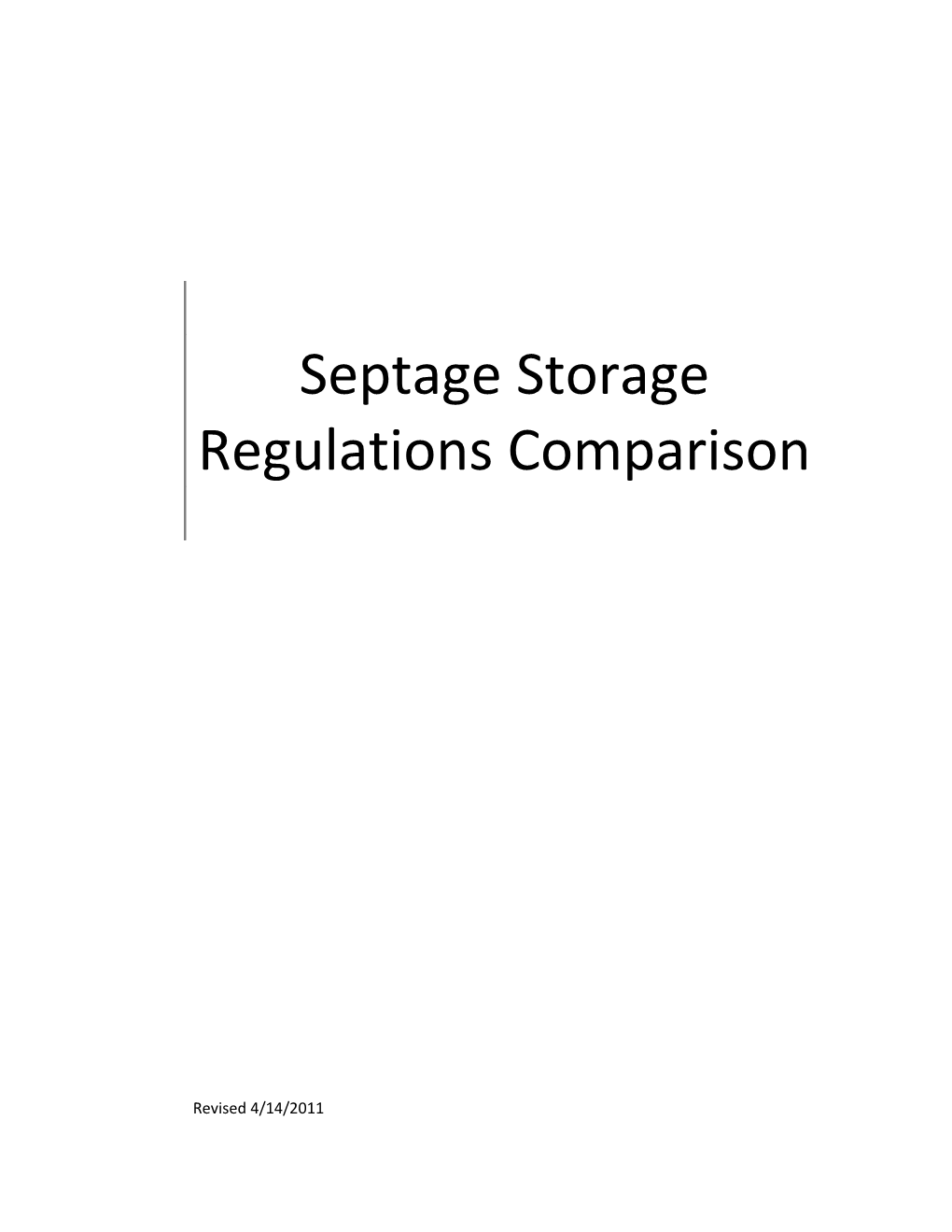 Septage Storage Regulations Comparison