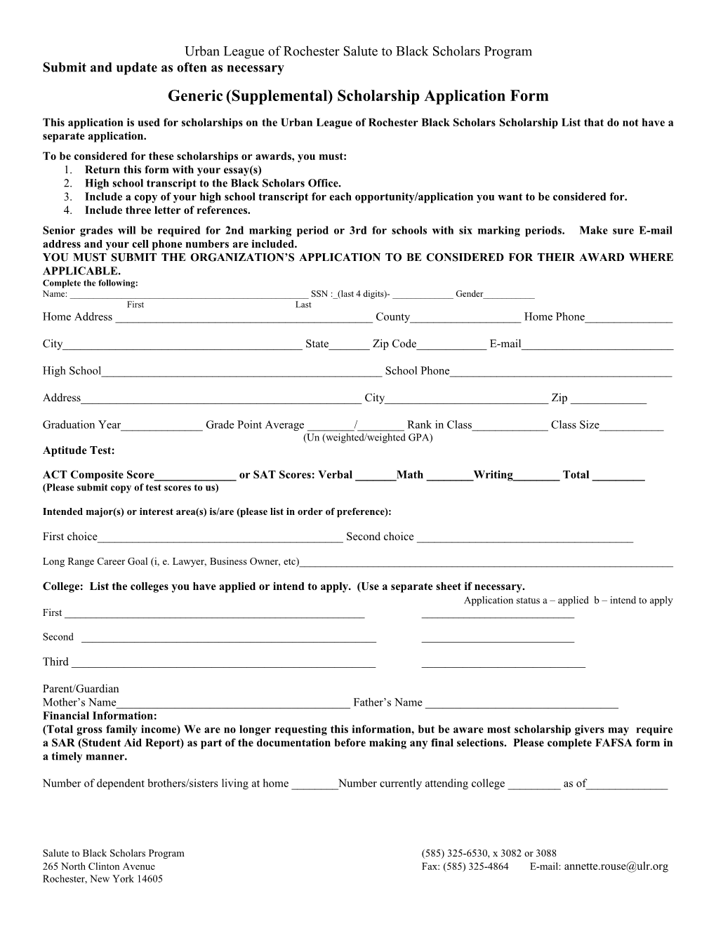 Common Scholarship Application Form