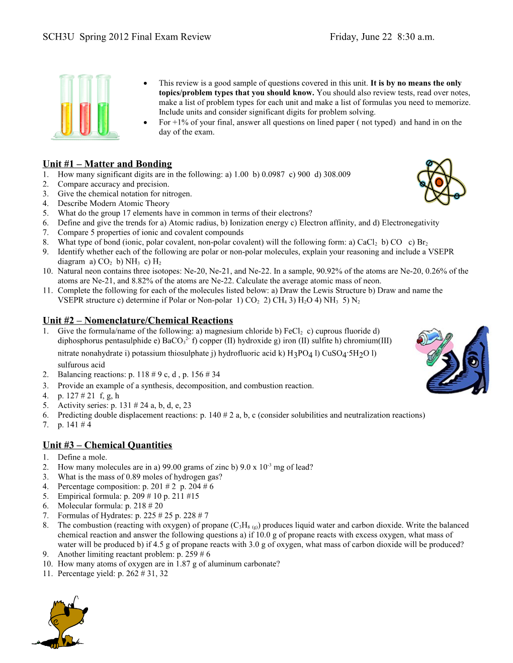 SCH 3U Chemistry 11 - Exam Review