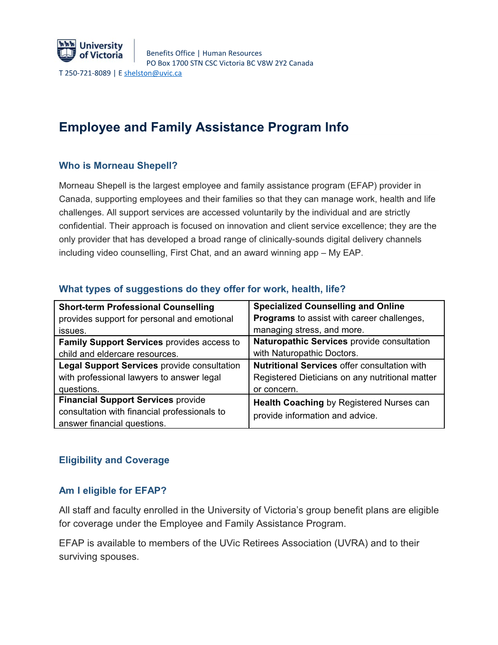 Employee and Family Assistance Program Info