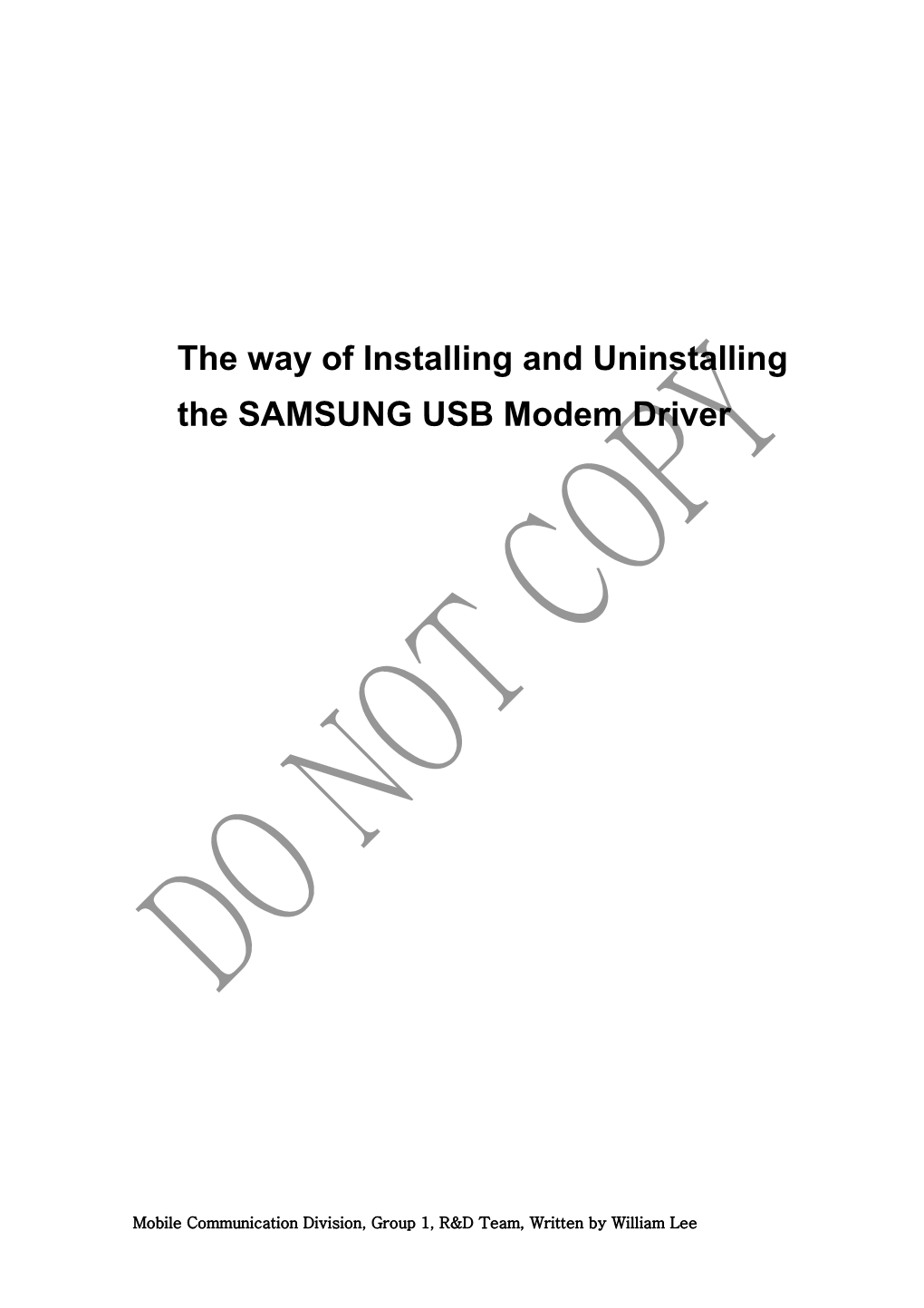 The Way of Installing and Uninstalling the SAMSUNG USB Modem Driver