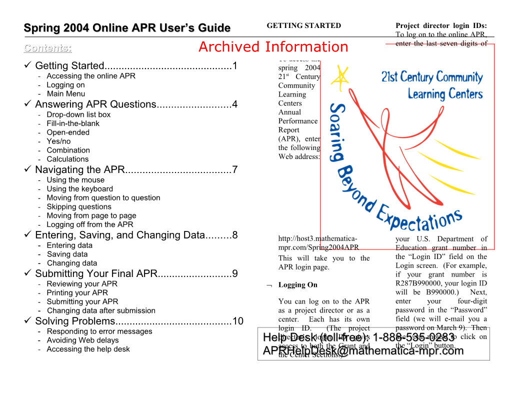 Archived: Annual Performance Report User's Guide (MSWORD)