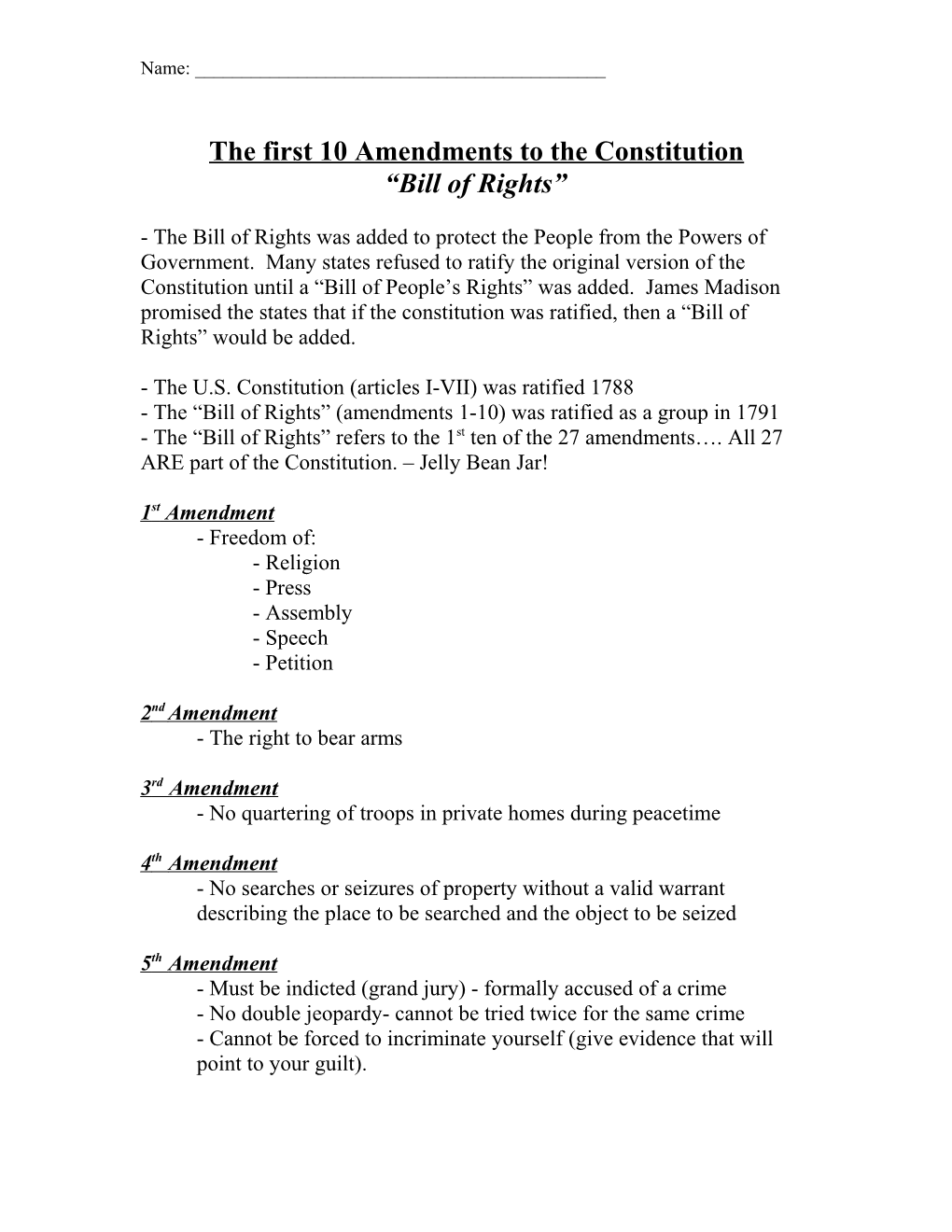 The First 10 Amendments to the Constitution