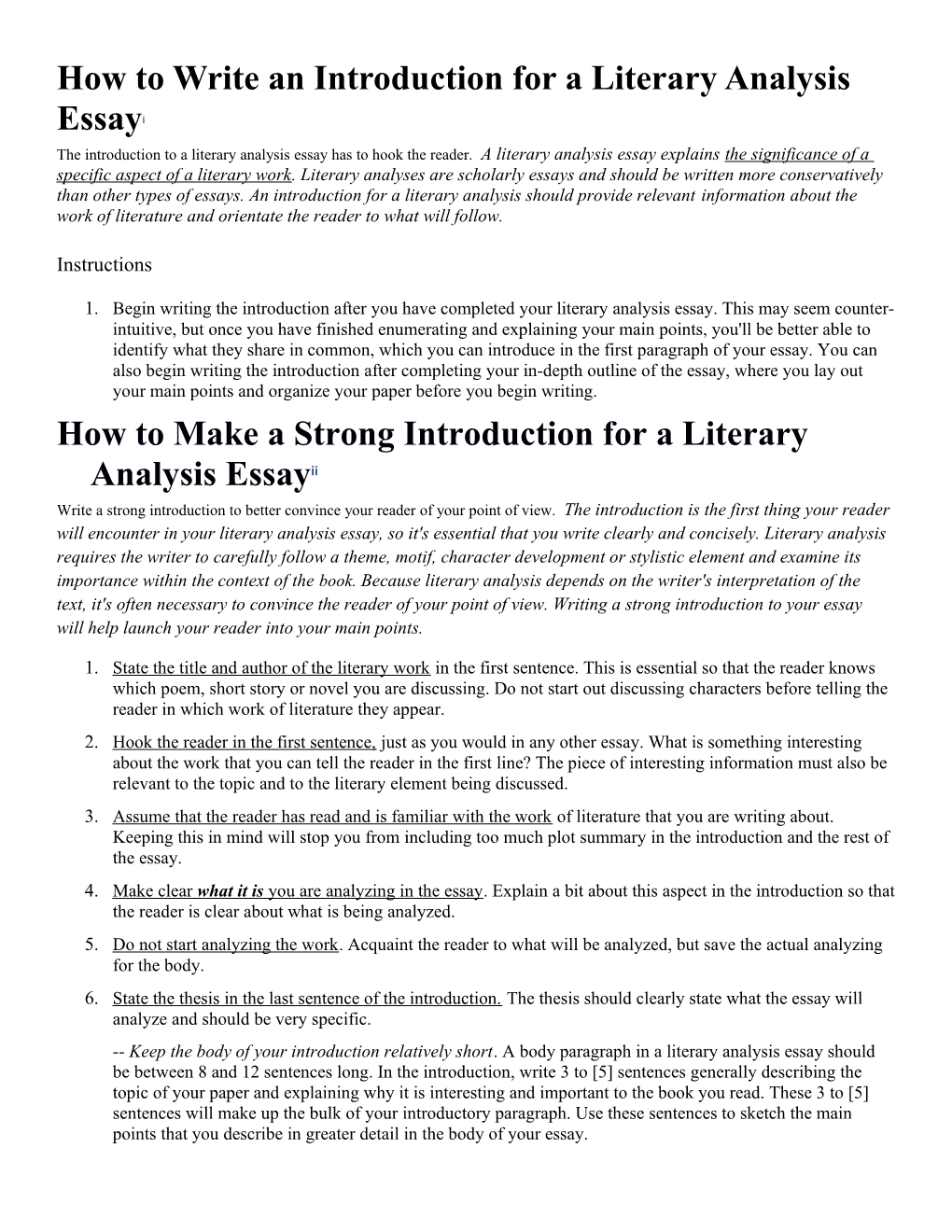 How to Write an Introduction for a Literary Analysis Essay I