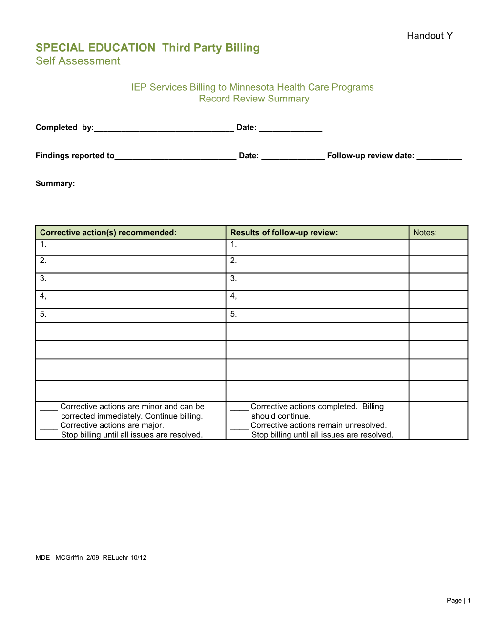 SPECIAL EDUCATION Third Party Billing