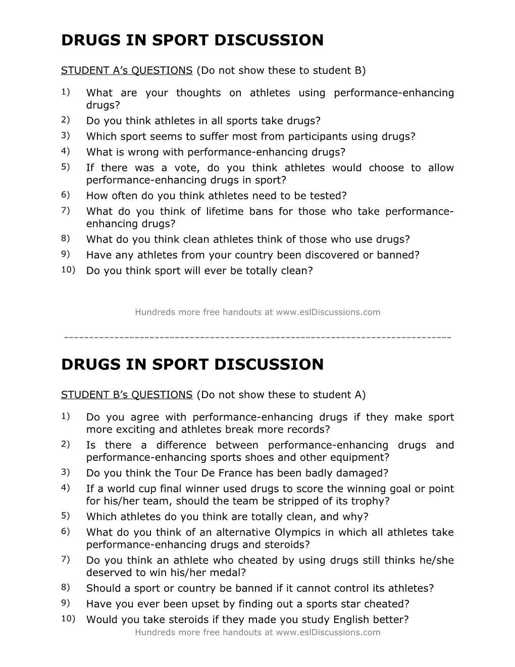 ESL Conversation Lesson on Drugs in Sport