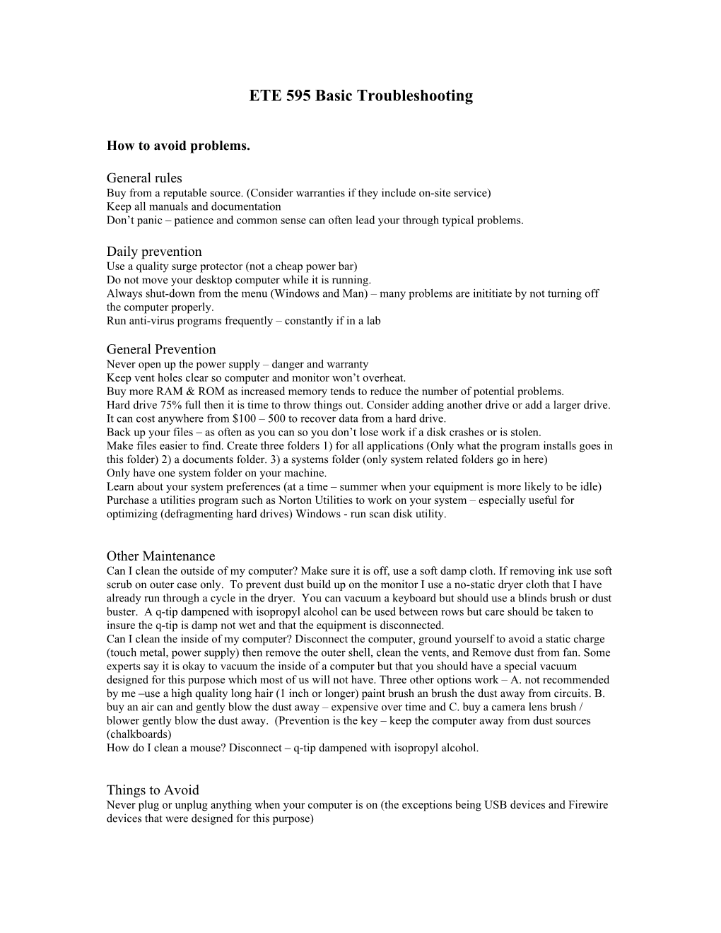 ETE 595 Basic Troubleshooting