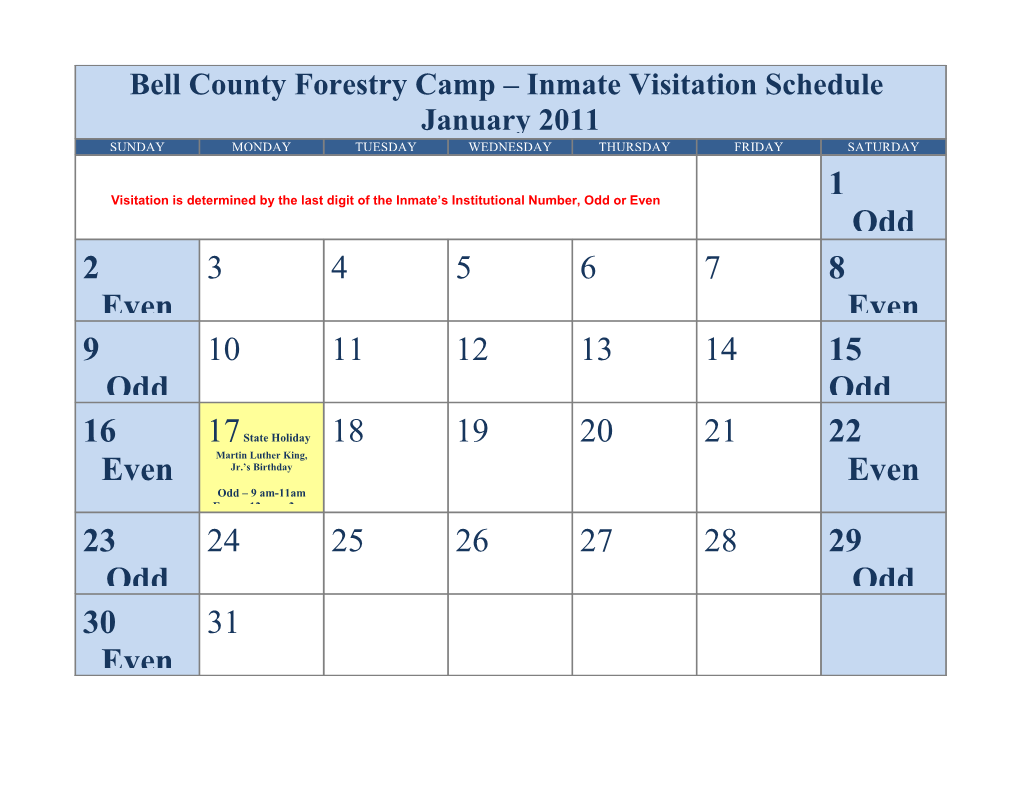 Bell County Forestry Camp Inmate Visitation Schedule