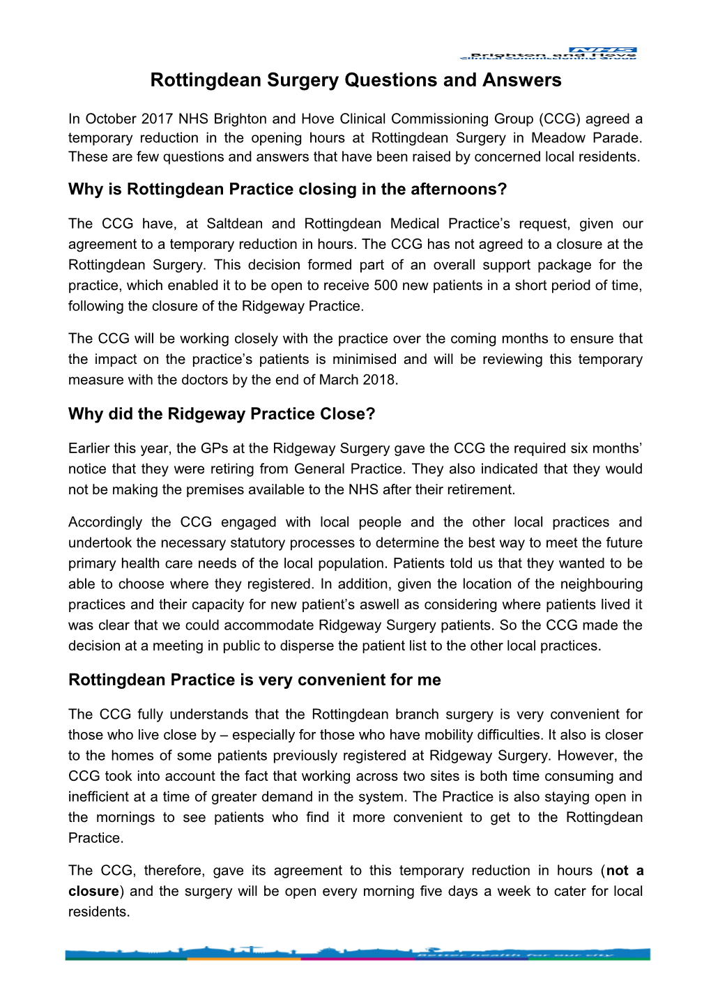 Rottingdean Surgery Questions and Answers