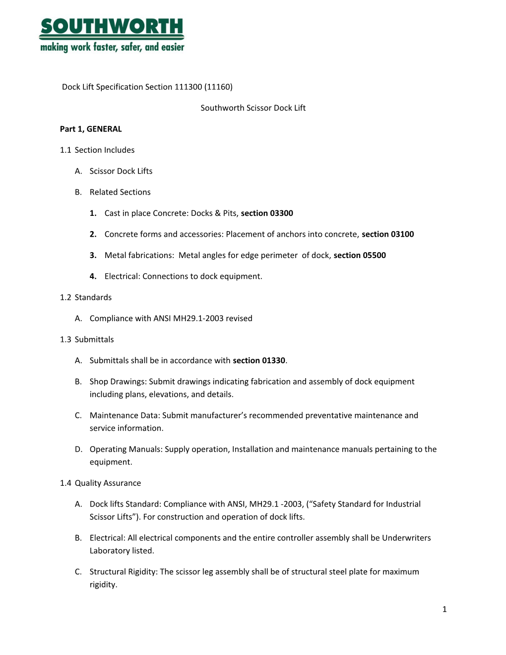 Dock Lift Specification Section 111300 (11160)