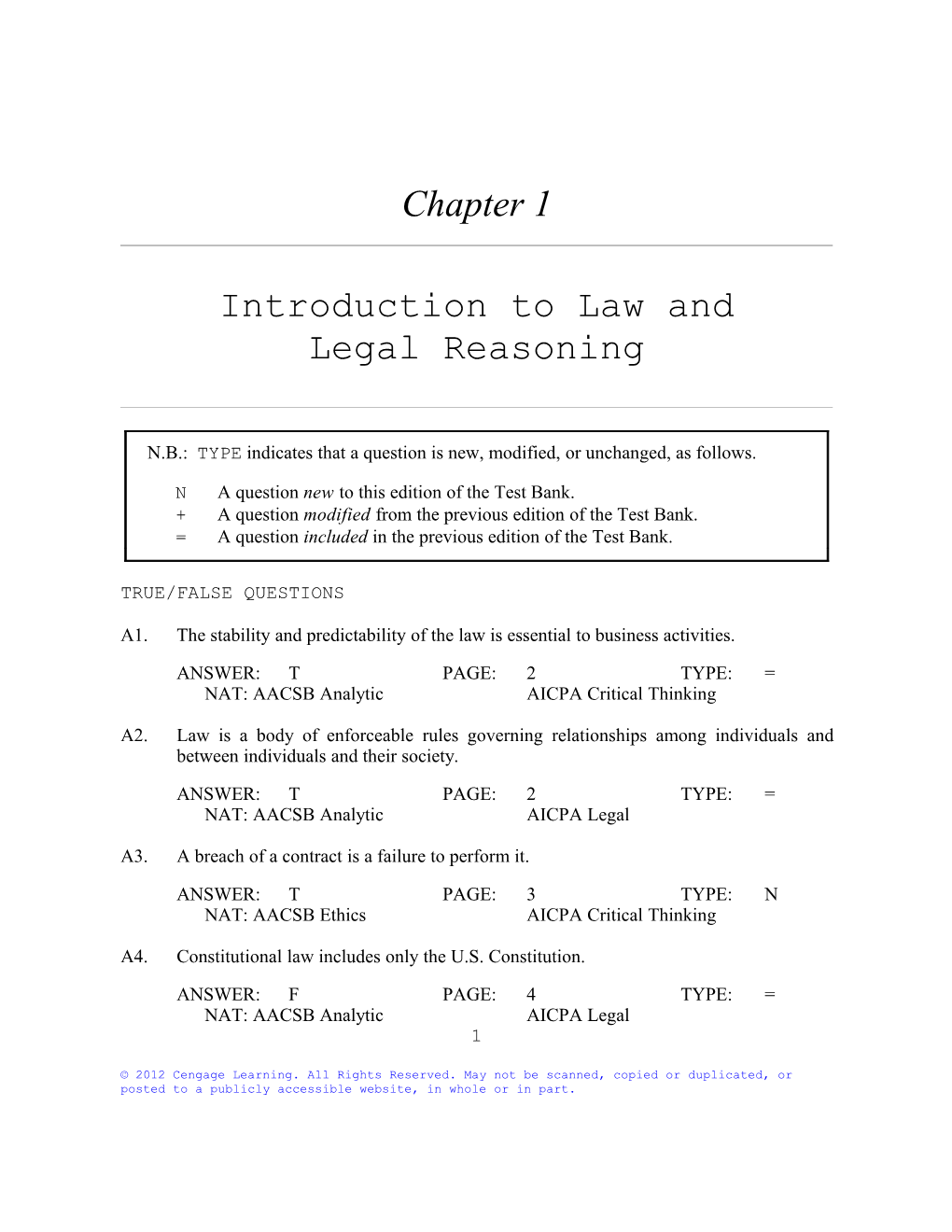 Chapter 1: Introduction to Law and Legal Reasoning 1