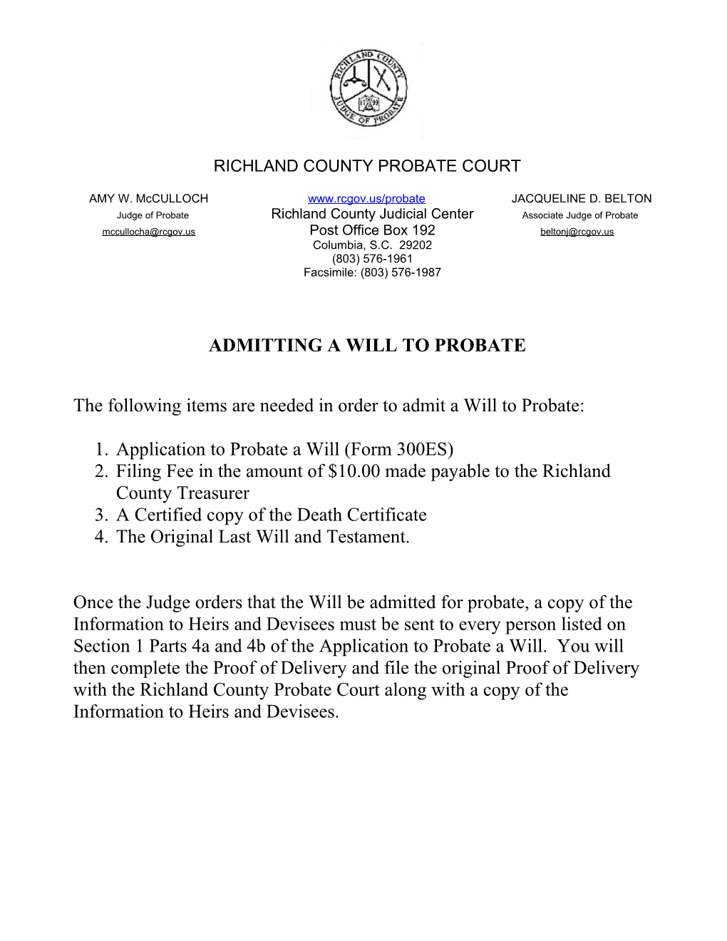 Admitting a Will to Probate