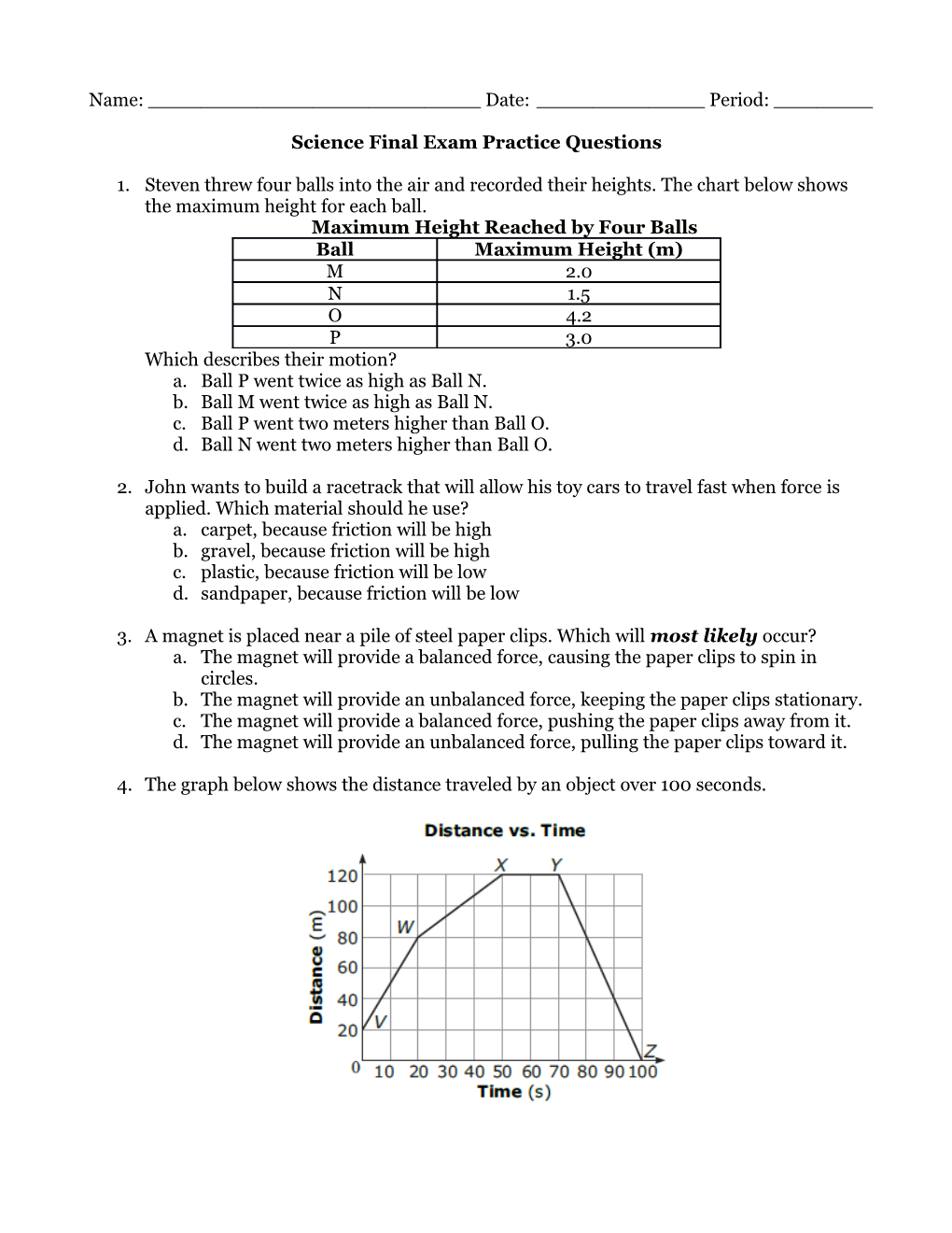 Science Final Exam Practice Questions