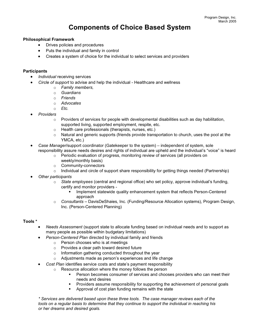 Components of Person-Centered System