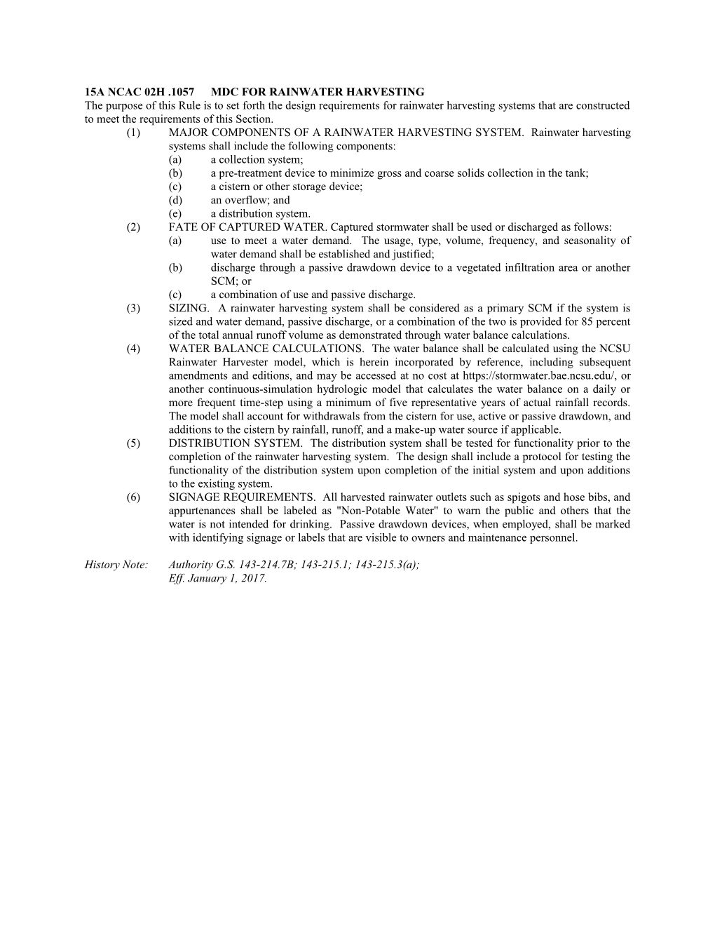 15A Ncac 02H .1057Mdc for Rainwater Harvesting