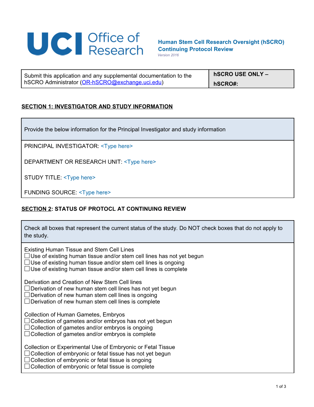 Section 1: Investigator and Study Information