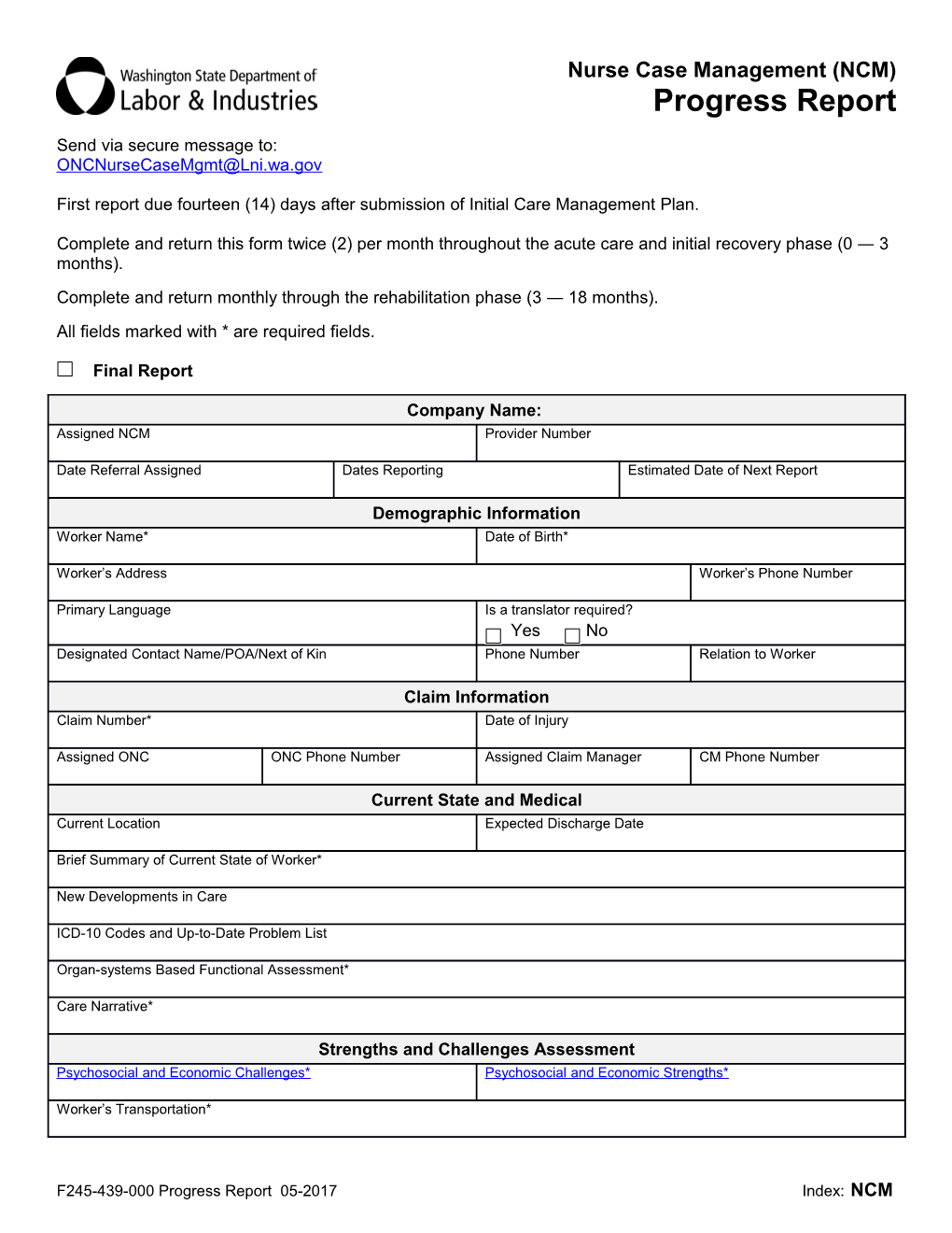 Nurse Case Management Progress Report (F245-439-000)