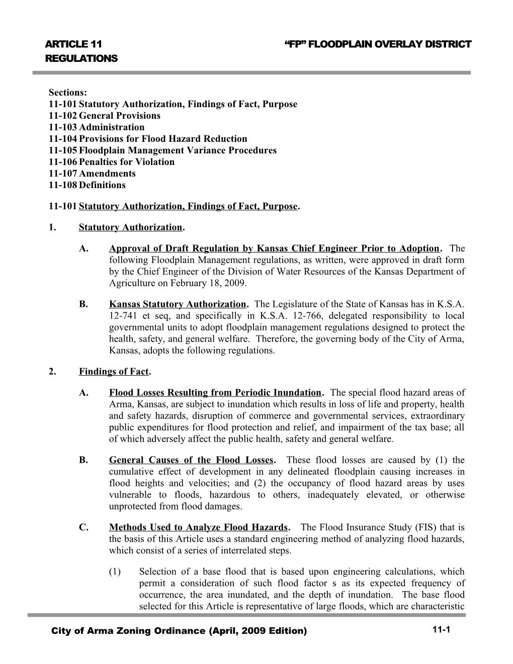 Article 11 Fp Floodplain Overlay District Regulations