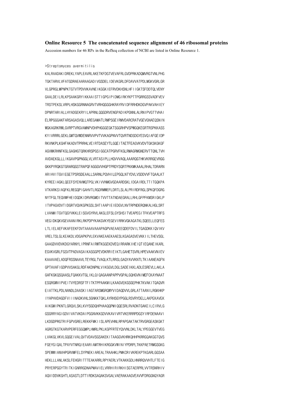 Online Resource5 the Concatenated Sequence Alignmentof 46 Ribosomal Proteins