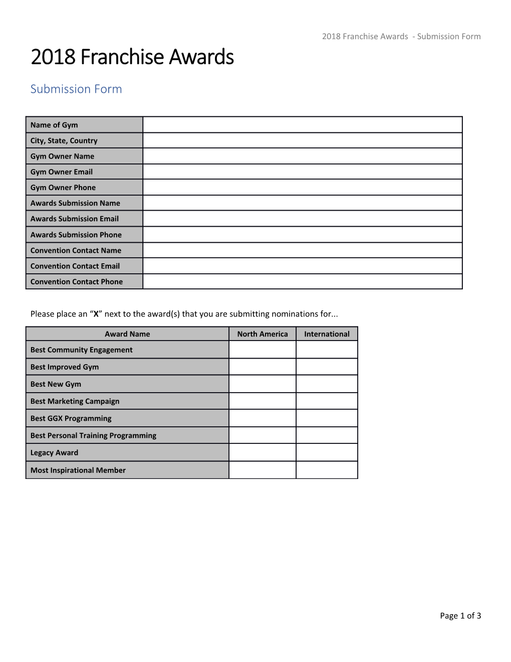 2018 Franchise Awards - Submission Form