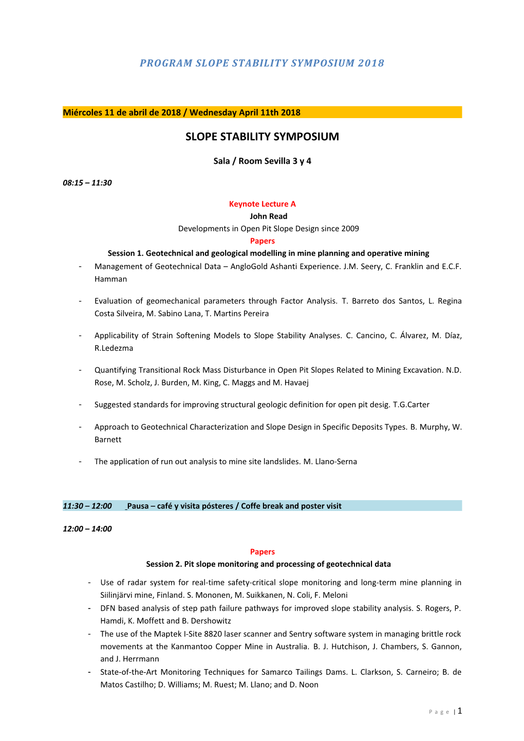 Program Slope Stability Symposium 2018