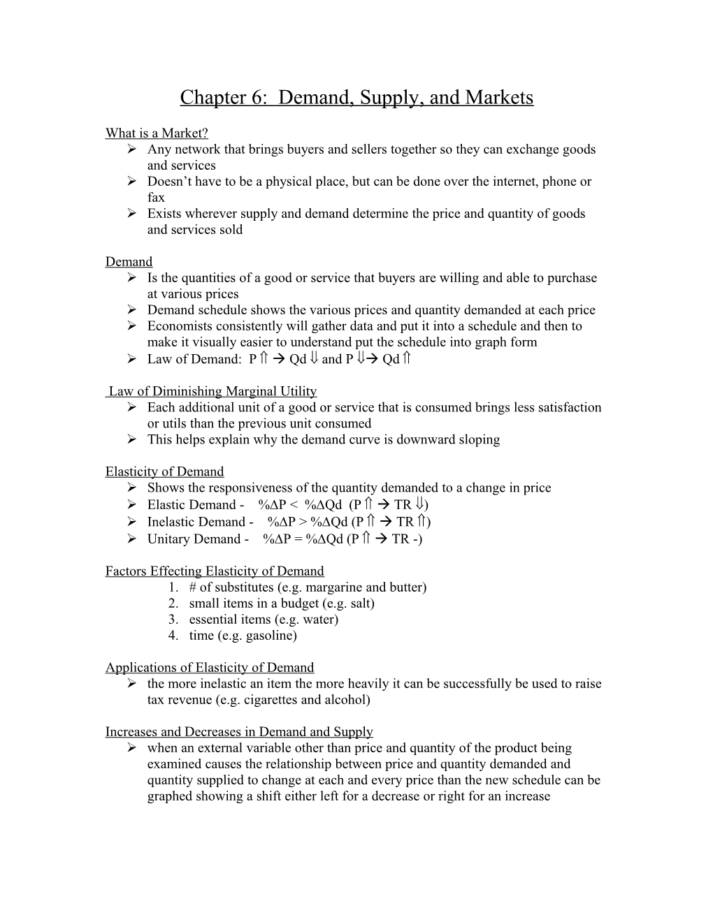 Chapter 6: Demand, Supply, and Markets