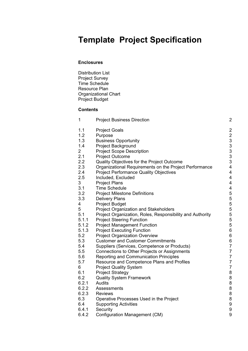 Template Project Specification