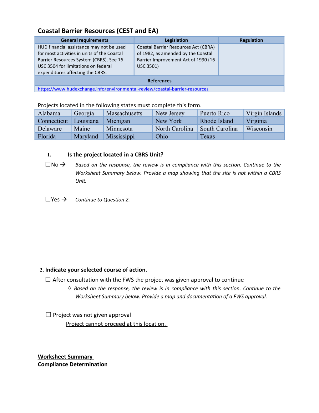 Coastal Barrier Resources - Worksheet