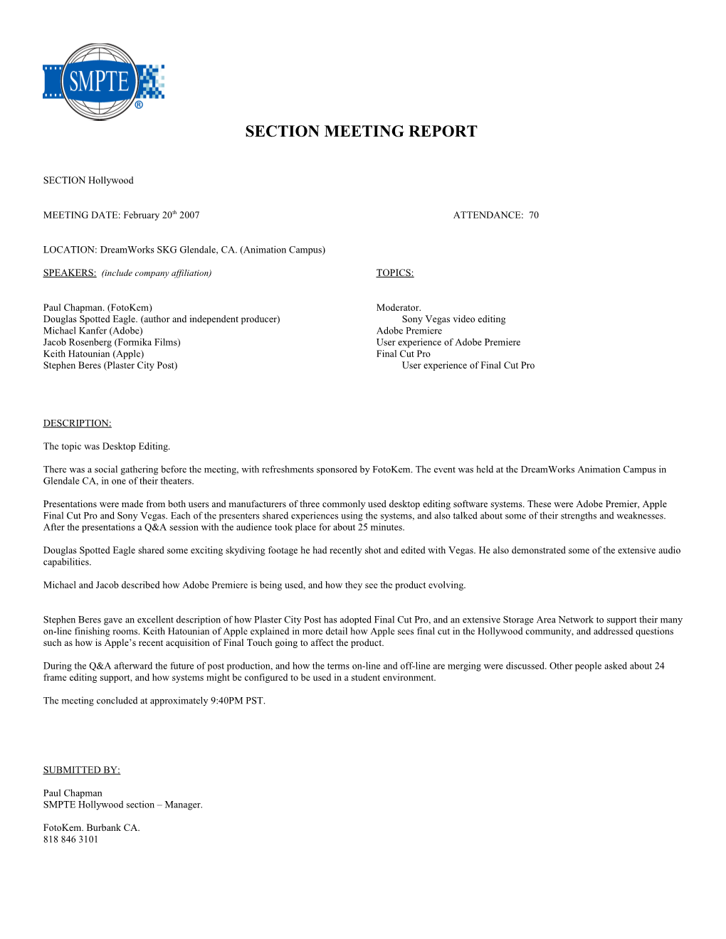 Section Meeting Report Form